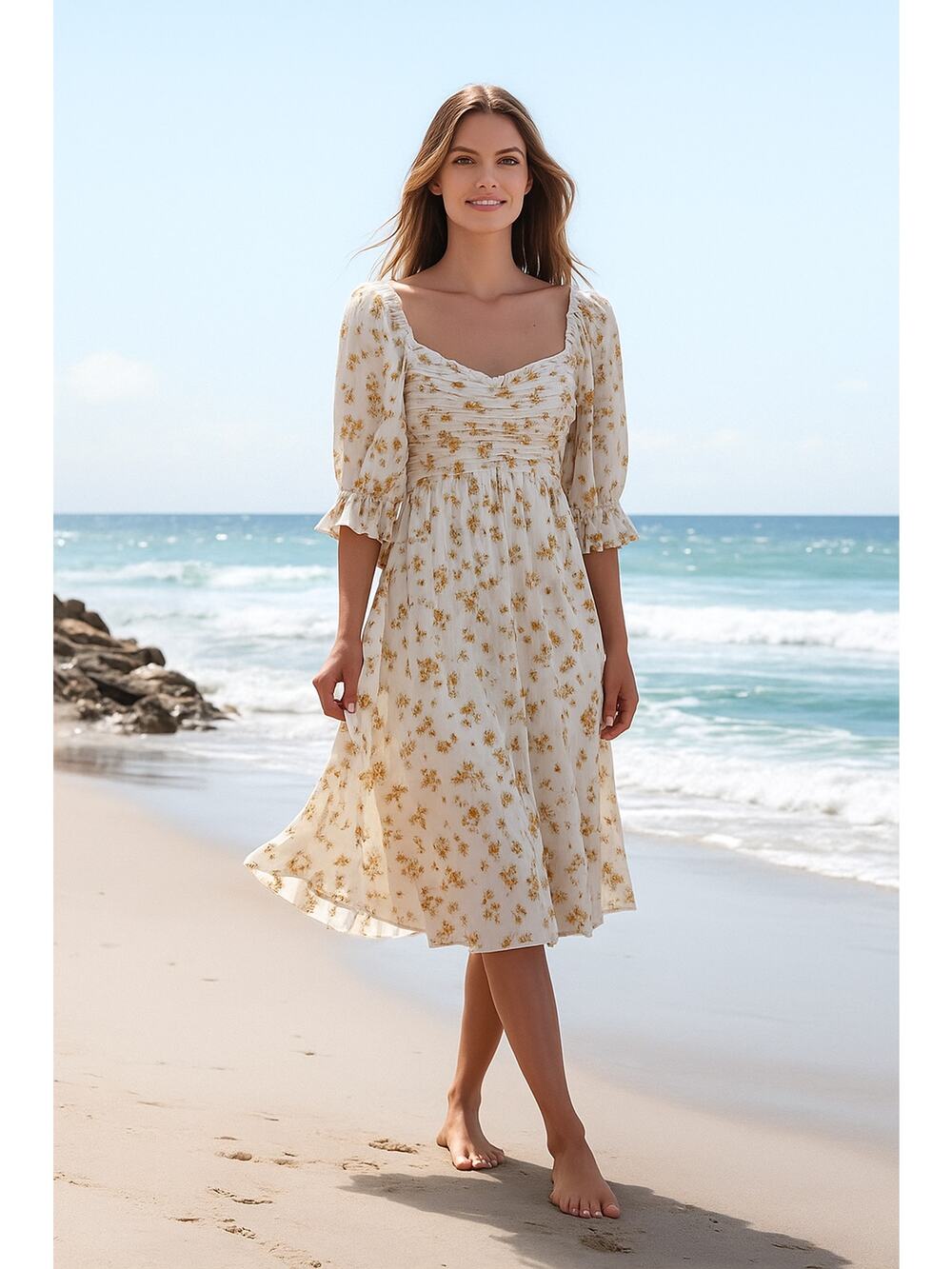 Auguste The Label White Floral Cotton Midi Dress Size Small